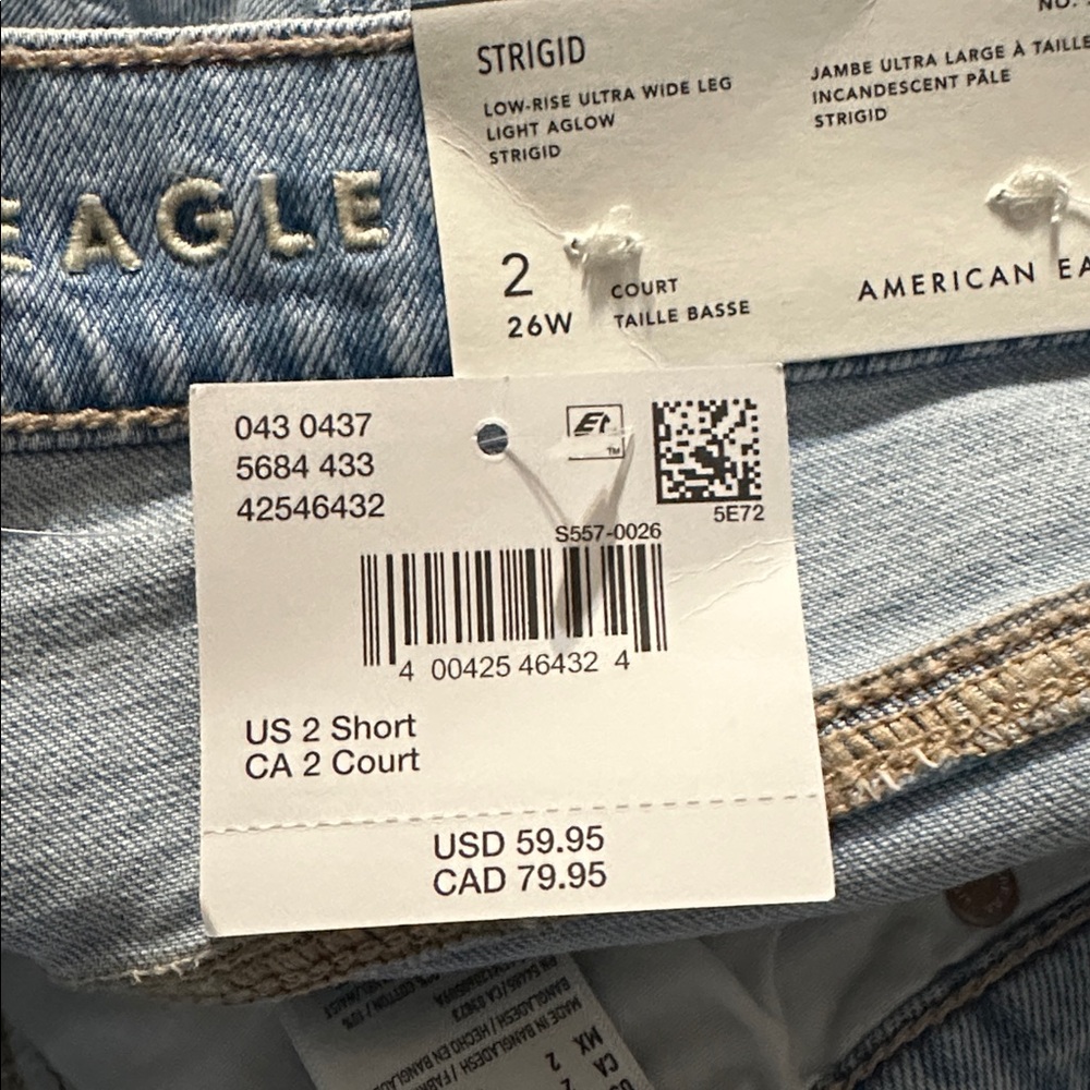 American Eagle Low Rise Ultra Wide Leg Light Aglow Strigid Jeans Jeans NWT Sz 2 - Picture 9 of 9